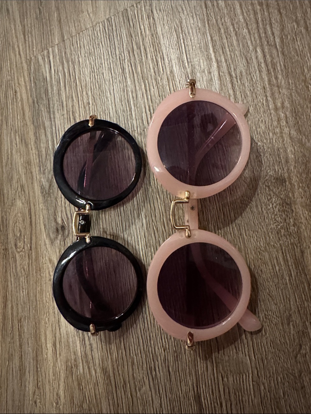 Girls Round Folding Sunglasses in Pink and Black